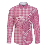 Pink Hawaii Palaka Cowboy Turtle Family Matching Long Sleeve Bodycon Dress and Hawaiian Shirt Hawaiian Paniolo Puakenikeni Maile Lei DT05 Dad's Shirt - Long Sleeve Pink - Polynesian Pride