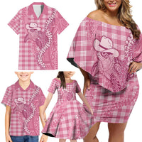 Pink Hawaii Palaka Cowboy Turtle Family Matching Off Shoulder Short Dress and Hawaiian Shirt Hawaiian Paniolo Puakenikeni Maile Lei DT05 - Polynesian Pride