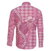 Pink Hawaii Palaka Cowboy Turtle Family Matching Off Shoulder Short Dress and Hawaiian Shirt Hawaiian Paniolo Puakenikeni Maile Lei - Polynesian Pride