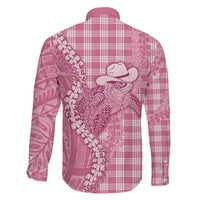 Pink Hawaii Palaka Cowboy Turtle Family Matching Puletasi and Hawaiian Shirt Hawaiian Paniolo Puakenikeni Maile Lei DT05 - Polynesian Pride