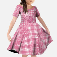 Pink Hawaii Palaka Cowboy Turtle Family Matching Short Sleeve Bodycon Dress and Hawaiian Shirt Hawaiian Paniolo Puakenikeni Maile Lei DT05 Daughter's Dress Pink - Polynesian Pride