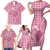 Pink Hawaii Palaka Cowboy Turtle Family Matching Short Sleeve Bodycon Dress and Hawaiian Shirt Hawaiian Paniolo Puakenikeni Maile Lei DT05 - Polynesian Pride