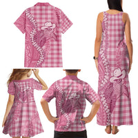 Pink Hawaii Palaka Cowboy Turtle Family Matching Tank Maxi Dress and Hawaiian Shirt Hawaiian Paniolo Puakenikeni Maile Lei DT05 - Polynesian Pride