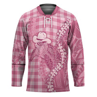 Pink Hawaii Palaka Cowboy Turtle Hockey Jersey Hawaiian Paniolo Puakenikeni Maile Lei - Polynesian Pride