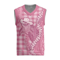 Pink Hawaii Palaka Cowboy Turtle Christmas Knitted V-Neck Vest Hawaiian Paniolo Puakenikeni Maile Lei - Polynesian Pride