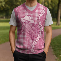 Pink Hawaii Palaka Cowboy Turtle Christmas Knitted V-Neck Vest Hawaiian Paniolo Puakenikeni Maile Lei - Polynesian Pride