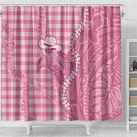 Pink Hawaii Palaka Cowboy Turtle Shower Curtain Hawaiian Paniolo Puakenikeni Maile Lei - Polynesian Pride