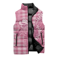 Pink Hawaii Palaka Cowboy Turtle Sleeveless Puffer Jacket Hawaiian Paniolo Puakenikeni Maile Lei - Polynesian Pride