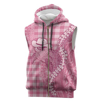 Pink Hawaii Palaka Cowboy Turtle Sleeveless Zip Hoodie Hawaiian Paniolo Puakenikeni Maile Lei - Polynesian Pride