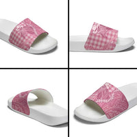 Pink Hawaii Palaka Cowboy Turtle Slide Sandals Hawaiian Paniolo Puakenikeni Maile Lei - Polynesian Pride