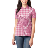 Pink Hawaii Palaka Cowboy Turtle Women Polo Shirt Hawaiian Paniolo Puakenikeni Maile Lei DT05 - Polynesian Pride