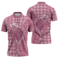 Pink Hawaii Palaka Cowboy Turtle Zipper Polo Shirt Hawaiian Paniolo Puakenikeni Maile Lei - Polynesian Pride