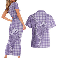Purple Hawaii Palaka Cowboy Turtle Couples Matching Short Sleeve Bodycon Dress and Hawaiian Shirt Hawaiian Paniolo Puakenikeni Maile Lei DT05 - Polynesian Pride