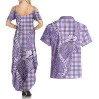 Purple Hawaii Palaka Cowboy Turtle Couples Matching Summer Maxi Dress and Hawaiian Shirt Hawaiian Paniolo Puakenikeni Maile Lei DT05 - Polynesian Pride