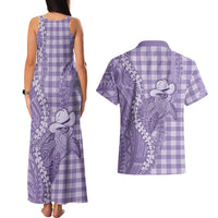 Purple Hawaii Palaka Cowboy Turtle Couples Matching Tank Maxi Dress and Hawaiian Shirt Hawaiian Paniolo Puakenikeni Maile Lei DT05 - Polynesian Pride