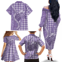 Purple Hawaii Palaka Cowboy Turtle Family Matching Off The Shoulder Long Sleeve Dress and Hawaiian Shirt Hawaiian Paniolo Puakenikeni Maile Lei DT05 - Polynesian Pride