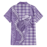 Purple Hawaii Palaka Cowboy Turtle Family Matching Off The Shoulder Long Sleeve Dress and Hawaiian Shirt Hawaiian Paniolo Puakenikeni Maile Lei - Polynesian Pride
