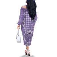 Purple Hawaii Palaka Cowboy Turtle Family Matching Off The Shoulder Long Sleeve Dress and Hawaiian Shirt Hawaiian Paniolo Puakenikeni Maile Lei - Polynesian Pride
