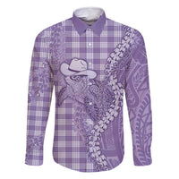 Purple Hawaii Palaka Cowboy Turtle Family Matching Off Shoulder Short Dress and Hawaiian Shirt Hawaiian Paniolo Puakenikeni Maile Lei DT05 Dad's Shirt - Long Sleeve Purple - Polynesian Pride