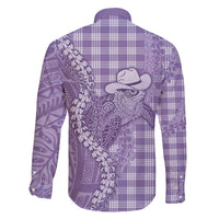 Purple Hawaii Palaka Cowboy Turtle Family Matching Off Shoulder Short Dress and Hawaiian Shirt Hawaiian Paniolo Puakenikeni Maile Lei - Polynesian Pride