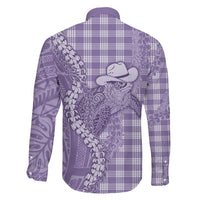Purple Hawaii Palaka Cowboy Turtle Family Matching Off Shoulder Short Dress and Hawaiian Shirt Hawaiian Paniolo Puakenikeni Maile Lei DT05 - Polynesian Pride