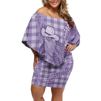 Purple Hawaii Palaka Cowboy Turtle Family Matching Off Shoulder Short Dress and Hawaiian Shirt Hawaiian Paniolo Puakenikeni Maile Lei - Polynesian Pride