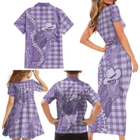 Purple Hawaii Palaka Cowboy Turtle Family Matching Short Sleeve Bodycon Dress and Hawaiian Shirt Hawaiian Paniolo Puakenikeni Maile Lei DT05 - Polynesian Pride
