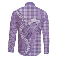 Purple Hawaii Palaka Cowboy Turtle Family Matching Short Sleeve Bodycon Dress and Hawaiian Shirt Hawaiian Paniolo Puakenikeni Maile Lei - Polynesian Pride