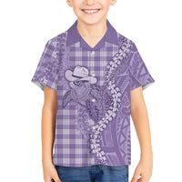 Purple Hawaii Palaka Cowboy Turtle Family Matching Tank Maxi Dress and Hawaiian Shirt Hawaiian Paniolo Puakenikeni Maile Lei DT05 Son's Shirt Purple - Polynesian Pride