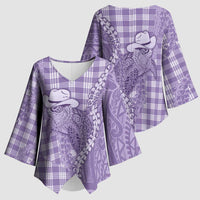 Purple Hawaii Palaka Cowboy Turtle Kimono Sleeve Blouse Hawaiian Paniolo Puakenikeni Maile Lei - Polynesian Pride