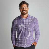 Purple Hawaii Palaka Cowboy Turtle Long Sleeve Polo Shirt Hawaiian Paniolo Puakenikeni Maile Lei - Polynesian Pride