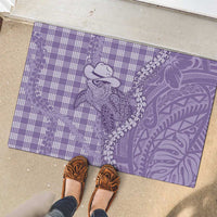 Purple Hawaii Palaka Cowboy Turtle Rubber Doormat Hawaiian Paniolo Puakenikeni Maile Lei - Polynesian Pride