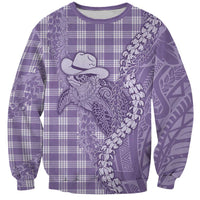 Purple Hawaii Palaka Cowboy Turtle Sweatshirt Hawaiian Paniolo Puakenikeni Maile Lei - Polynesian Pride