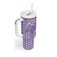 Purple Hawaii Palaka Cowboy Turtle Tumbler With Handle Hawaiian Paniolo Puakenikeni Maile Lei - Polynesian Pride
