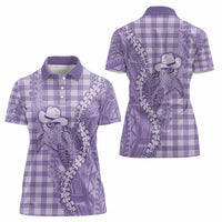 Purple Hawaii Palaka Cowboy Turtle Women Polo Shirt Hawaiian Paniolo Puakenikeni Maile Lei - Polynesian Pride