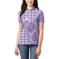 Purple Hawaii Palaka Cowboy Turtle Women Polo Shirt Hawaiian Paniolo Puakenikeni Maile Lei - Polynesian Pride