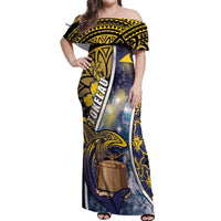 Personalised Tokelau Off Shoulder Maxi Dress National Badge Waves Style