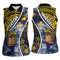 Personalised Tokelau Women Sleeveless Polo Shirt National Badge Waves Style