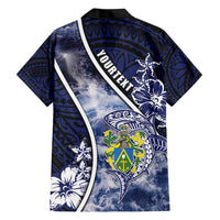 Personalised Pitcairn Islands Family Matching Short Sleeve Bodycon Dress and Hawaiian Shirt Coat Of Arms Waves Style