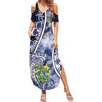 Personalised Pitcairn Islands Family Matching Summer Maxi Dress and Hawaiian Shirt Coat Of Arms Waves Style
