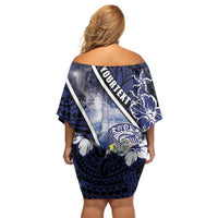 Personalised Pitcairn Islands Off Shoulder Short Dress Coat Of Arms Waves Style