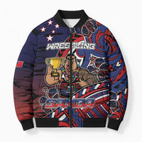 Personalised Samoa Wrestling Bomber Puffer Jacket Polynesian Warrior Funny Style - Polynesian Pride