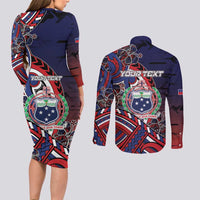 Personalised Samoa Wrestling Couples Matching Long Sleeve Bodycon Dress and Long Sleeve Button Shirt Polynesian Warrior Funny Style - Polynesian Pride