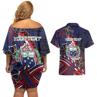 Personalised Samoa Wrestling Couples Matching Off Shoulder Short Dress and Hawaiian Shirt Polynesian Warrior Funny Style - Polynesian Pride