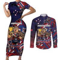 Personalised Samoa Wrestling Couples Matching Short Sleeve Bodycon Dress and Long Sleeve Button Shirt Polynesian Warrior Funny Style - Polynesian Pride