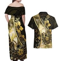 Personalised Niue Couples Matching Off Shoulder Maxi Dress and Hawaiian Shirt Niuean Crab Waves Style DT05 - Polynesian Pride