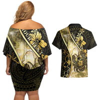 Personalised Niue Couples Matching Off Shoulder Short Dress and Hawaiian Shirt Niuean Crab Waves Style DT05 - Polynesian Pride