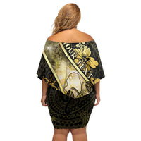 Personalised Niue Family Matching Off Shoulder Short Dress and Hawaiian Shirt Niuean Crab Waves Style