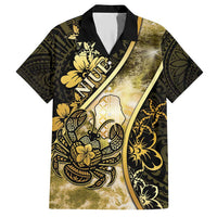 Personalised Niue Family Matching Short Sleeve Bodycon Dress and Hawaiian Shirt Niuean Crab Waves Style DT05 Dad's Shirt - Short Sleeve Gold - Polynesian Pride