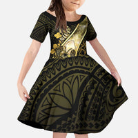 Personalised Niue Kid Short Sleeve Dress Niuean Crab Waves Style DT05 KID Gold - Polynesian Pride